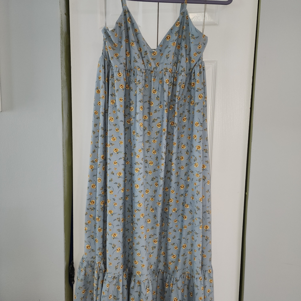 Ultra Flirt Blue Floral Sundress with Yellow Accent Flowers